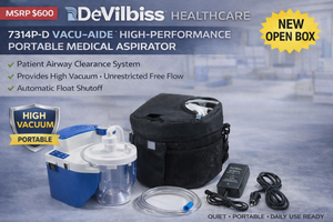 MSRP $600 NEW OPEN BOX DEVILBISS HEALTHCARE 7314P-D VACU-AIDE HIGH-PERFORMANCE PORTABLE MEDICAL ASPIRATOR - PATIENT AIRWAY CLEARANCE SYSTEM, PROVIDES HIGH VACUUM, UNRESTRICTED FREE FLOW, AUTOMATIC FLOAT SHUTOFF