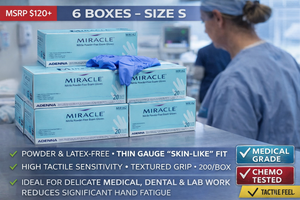 MSRP $120 6 BOXES ADENNA MIR162 MIRACLE NITRILE EXAM GLOVES (S), POWDER &amp LATEX-FREE, THIN GAUGE SKIN-LIKE FIT HIGH TACTILE SENSITIVITY, TEXTURED GRIP, 200BOX, IDEAL FOR DELICATE MEDICAL, DENTAL&amp LAB WORK, REDUCES SIGNIFICANT HAND FATIGUE