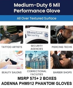MSRP $70 2 BOXES ADENNA PHM912 PHANTOM&nbspPOWDER-FREE LATEX EXAMINATION GLOVES (S) - DISTINCTIVE BLACK COLOR, UNMATCHED STRETCH, ELIMINATES THE RISK OF POWDER-RELATED CONTAMINATION