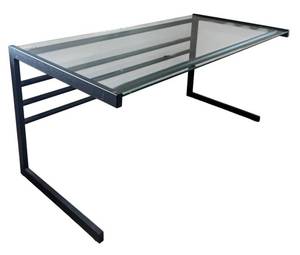 lot 12 image: U - Glass Top Desk with Black Metal Frame