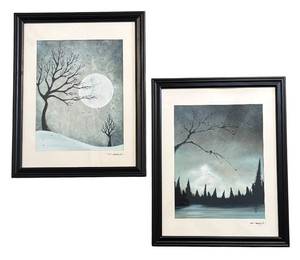 lot 12A image: U - Pair of Moonlit Landscape Framed Prints