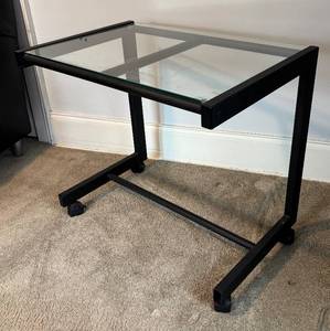 lot 39 image: U - Glass Top Keyboard Cart  Glass Top Office Table