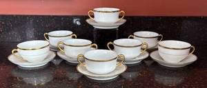 lot 49 image: K - Vintage Haviland Limoges Cremes, Cups & Saucers