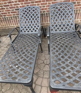 Pair of Wrought Iron Adjustable Patio Lounge Chairs