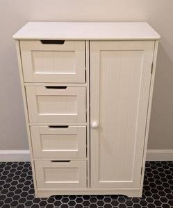 LL - Cream Painted Wood Storage Cabinet - 4 Drawers & Right Door