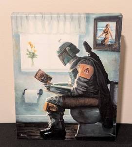 LL - Buckl 8x10 Canvas Print - Humorous Mandalorian-Inspired Bathroom Artwork