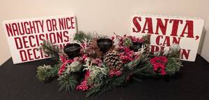 LL - Christmas Wood Signs Pair Naughty or Nice Decisions & Santa Can Explain - Centerpiece (15 x 10)