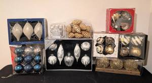 LL - Assorted Holiday Ornaments - Glass & Glitter Balls, Silver & Gold Sets, Pinecones