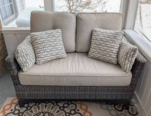 P - Outdoor Patio Sofa - Wicker Frame, Beige Cushions