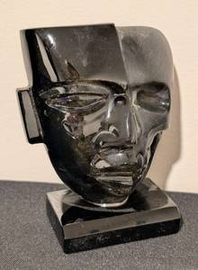 LL -Black Obsidian Stone Hand Carved Teotihuacan Mask