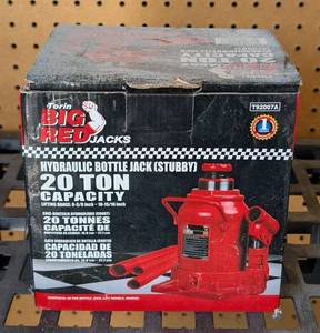 G - Torin Big Red Jacks 20-Ton Hydraulic Bottle Jack (Stubby) 92007A w Lift Handle, Boxed