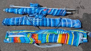 G - Tommy Bahama Beach Umbrella (2) & AmSun Beach Umbrella (1) - Blue Tropical Print