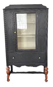LR - Vintage Cabinet, Glass Front, Distressed Black Finish