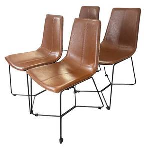K - Four West Elm Slope Leather Dining Chairs