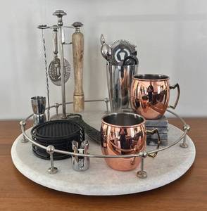 LR - Pottery Barn Windsor Lazy Susan with Assorted Barware