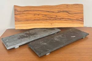 BR1 - Two Pottery Barn Raw-Edge Slate & Wooden Charcuterie Boards