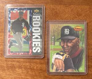 K - Michael Jordan Baseball Card Pair - Upper Deck Star Rookies & Vintage MJ Card
