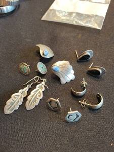 Sterling Silver Turquoise Inlay Earrings - Feather, Shell & Crescent Styles (925)