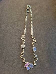 Silver-Tone Wavy-Link Necklace with Multicolor Disc Charms