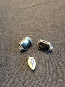Vintage Silver Filigree Square Onyx - Pair with Blue-Enamel M Crest Shield Charm