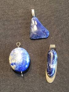 Three Lapis Lazuli Pendants - Triangular, Oval & Teardrop, Silver (Lot of 3)