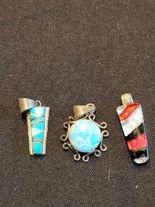 Sterling Silver Turquoise Inlay Pendant Trio (Lot of 3)