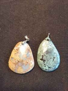 Teardrop Stone Pendants - Turquoise & Mosaic, Silver Bails (2-Pack)