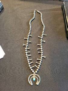 Turquoise Horseshoe Pendant Necklace on Silver Bead Chain (Double-Strand)