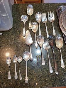 Vintage Silver Plated Flatware Lot - Spoons, Forks & Serving Pieces in Cloth Pouches