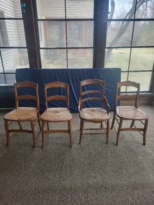 Set of Four Vintage Wooden Dining Chairs with Cane Seats