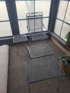 Wrought Iron Mesh Patio Chair with 3 Tables - Outdoor Furniture Set