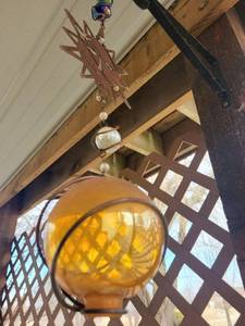 Rusty Star Sun Catcher with Amber Glass Orb & Multicolor Bead Chain