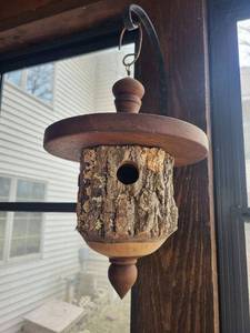 Rustic Bark Birdhouse With Bark-Wrapped Exterior and Hanging Ring