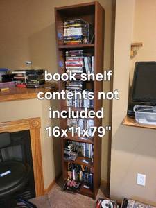 Oak Tall Narrow DVD Shelf - Bookcase, 16 in W x 11 in D x 79 in H