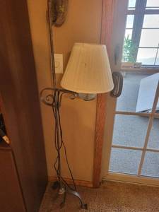 Floor Lamp With Pleated White Shade And Glass Globe Accent, 60-Inch Tall