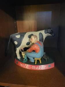 Milk Maker Figurine - Vintage Milking Man with Cow