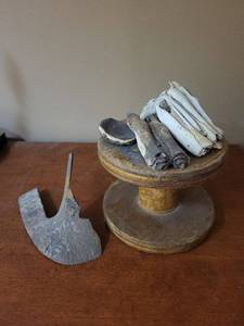 Fossil & Geology Specimens - Assorted Fragments on Vintage Wooden Spool Stand