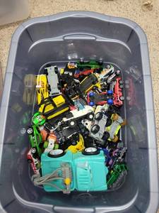 Assorted Die-Cast Cars & Trucks - Dozens of Small Vehicles in a Tub