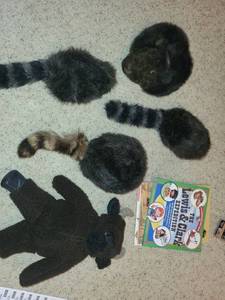 Faux-Fur buffalo hat and bean plush- Medium (Made in USA) & 3 Vintage Books