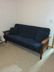 Futon Sofa 82 in L x 38 in W x 33 in H - Navy Fabric on Wood Frame