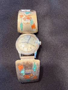 Sterling Inlay Watch Bracelet - Vintage TurquoiseCoral Band