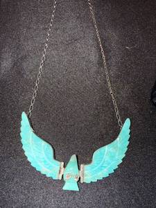 Sterling turquoise hinged eagle necklace - Flying Eagle, 4 Wide
