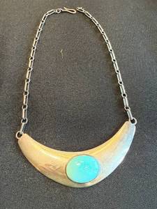 Sterling Silver Turquoise Crescent Necklace - Vintage