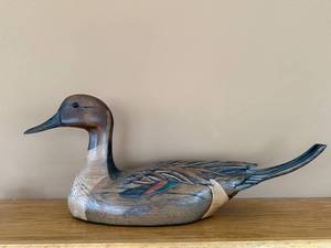 Ducks Unlimited Hand-Carved Wooden Mallard Decoy - 22 in Long, Signed Base