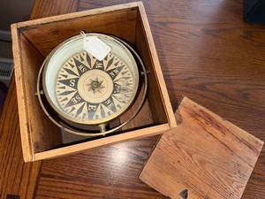 Brass Marine Compass - 6-Inch Dial in Wooden Box