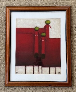 Koehler Abstract Print - Framed Red Geometric Figures with Green Apples