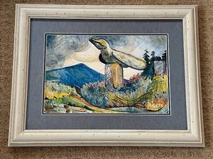 Landscape Painting with Bird Sculpture - Framed Print - Michaels Finish