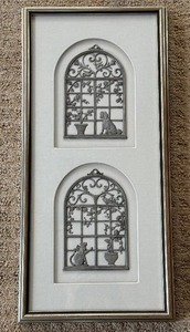 Metal Wall Art - 2-Panel Dual Arch Window Motif With Cat & Plant Scenes