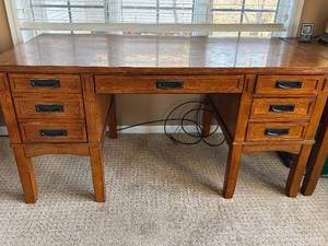 Oak Office Desk with 9 Drawers, 60in Wide, Traditional Wood Desk