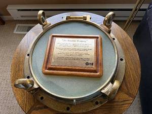 Porthole Window Memorial - An Atlantic Memory on Brass Ring with Wooden Table Base